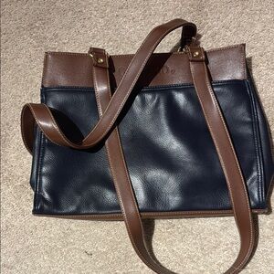 Brown and Black Leather Tote Bag